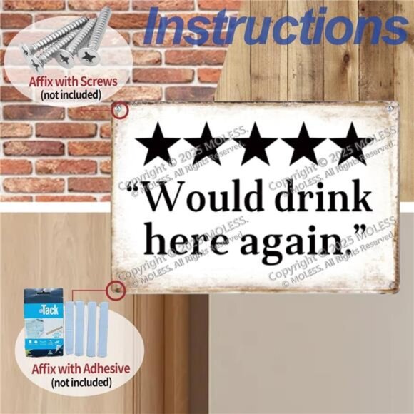 Metal Sign "Would drink here again" Funny Bar Sign or Man Cave Decor | 12x8″ - Picture 5 of 7